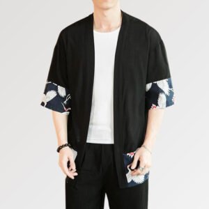 Beau Kimono Cardigan pour Homme au motif de grues couronnées