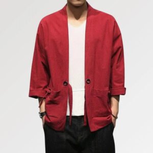 Un Kimono Rouge pour Homme au style traditionnel