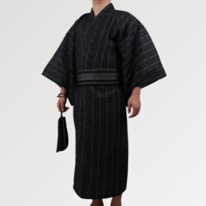 Élégant Yukata pour Homme dans une couleur Noir à motif rayé