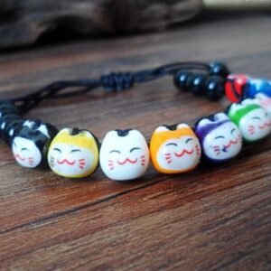 Bracelet Porte-Bonheur Chat Japonais - Noir