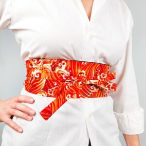 Ceinture Obi Rouge Motif Araumi - S